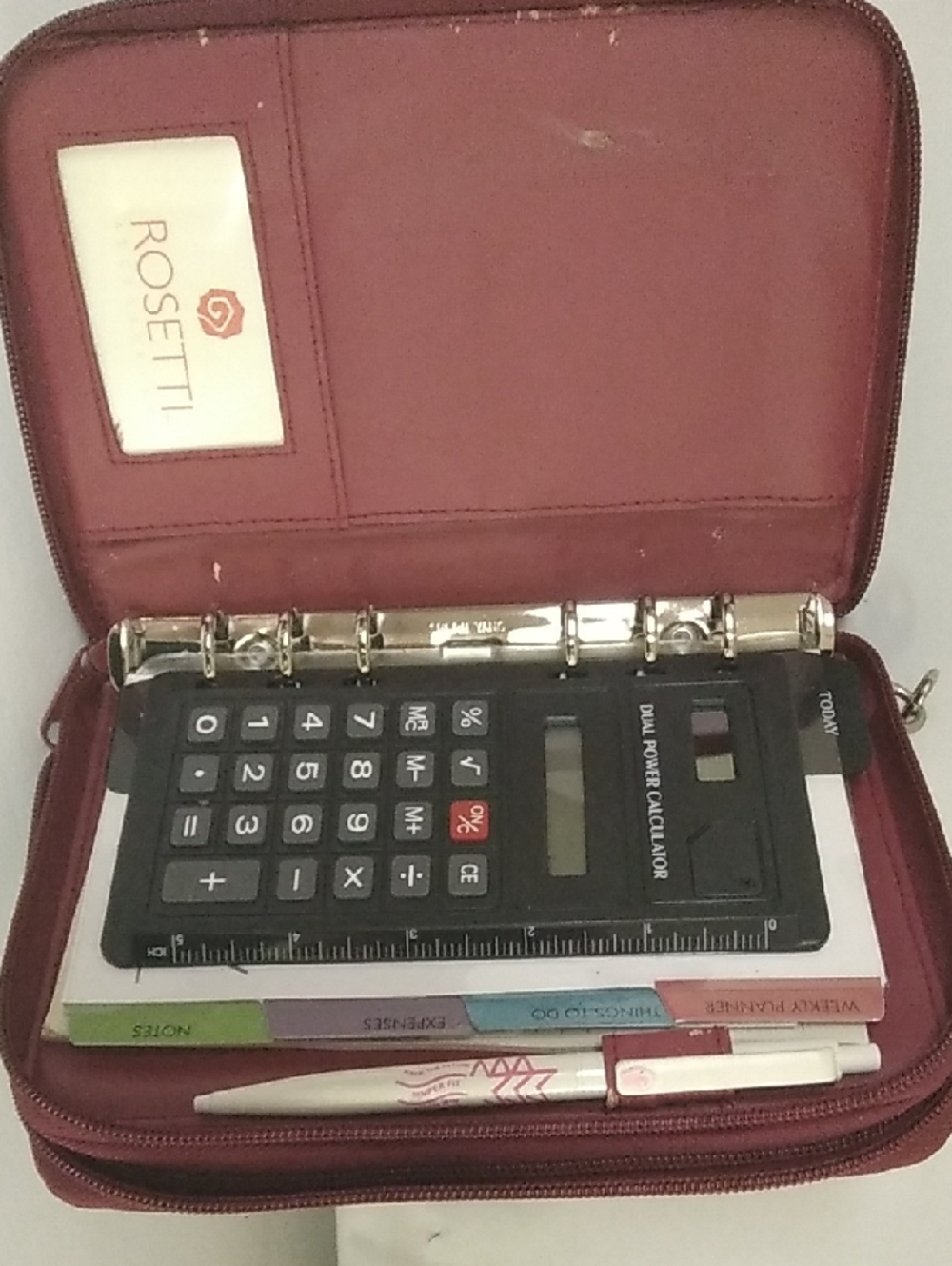 Rosetti Burgundy Zip Case Organizer with Black Calculator